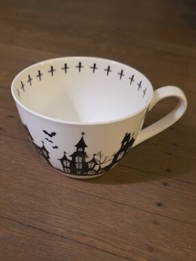 Portobello By Design Bone China Halloween Mug with Black Haunted House Design